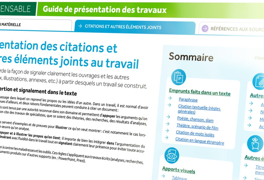 Extrait du guide de présentation des travaux L'Indispensable - PDF interactif - Client Cégep Garneau
