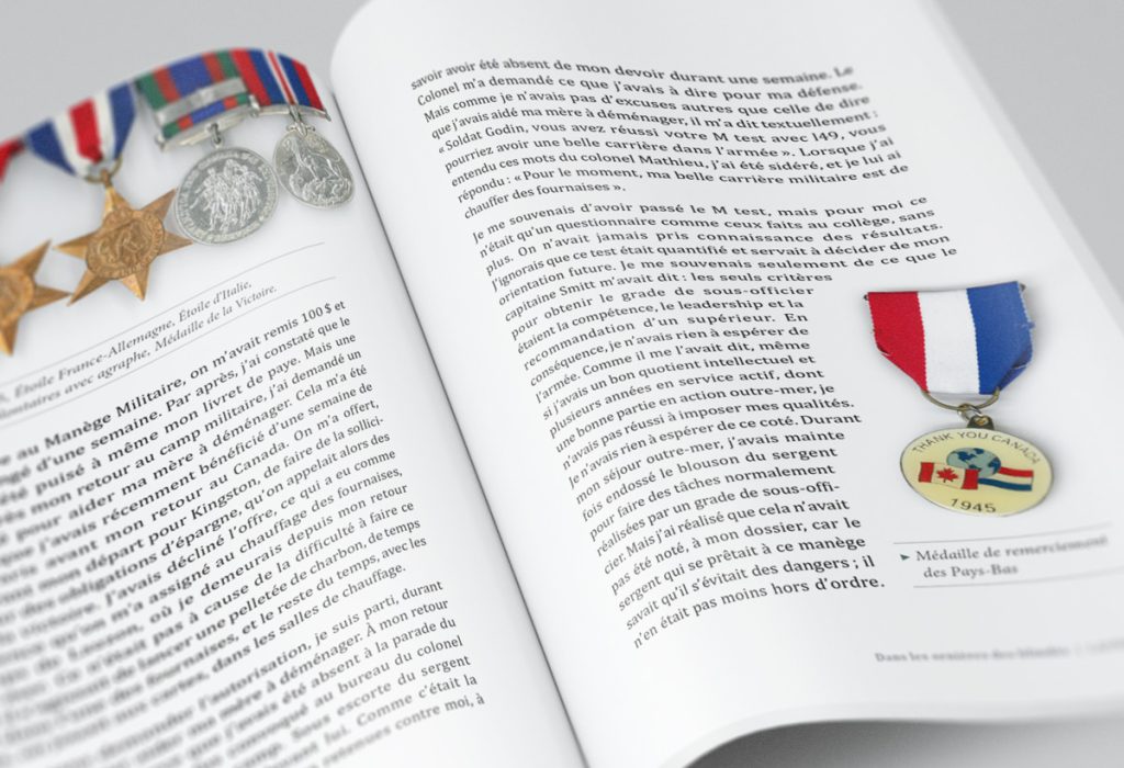 Extrait du projet d'édition des mémoires de Laurent Godin. Pages avec les médailles de service du militaire.